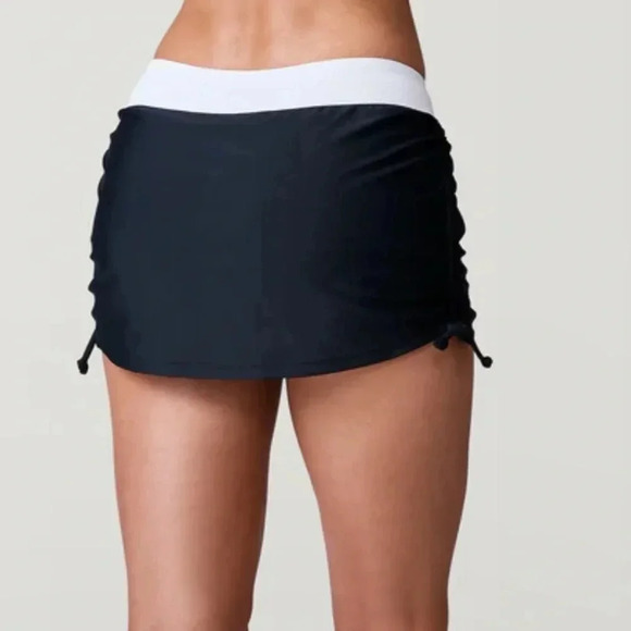 Free Country Side Shirred Swim Skirt Size 2X Black/Blue Built-In Brief - Picture 4 of 12